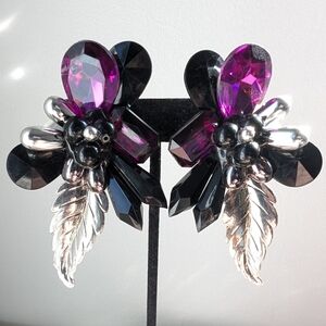Vintage Huge Earrings Oversized Flamboyant Crystals 90s Glam